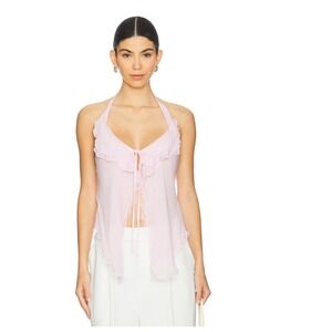 Lovers & Friends Gisors Top Pale Pink Sheer Ruffles Silk Chiffon Halter Small